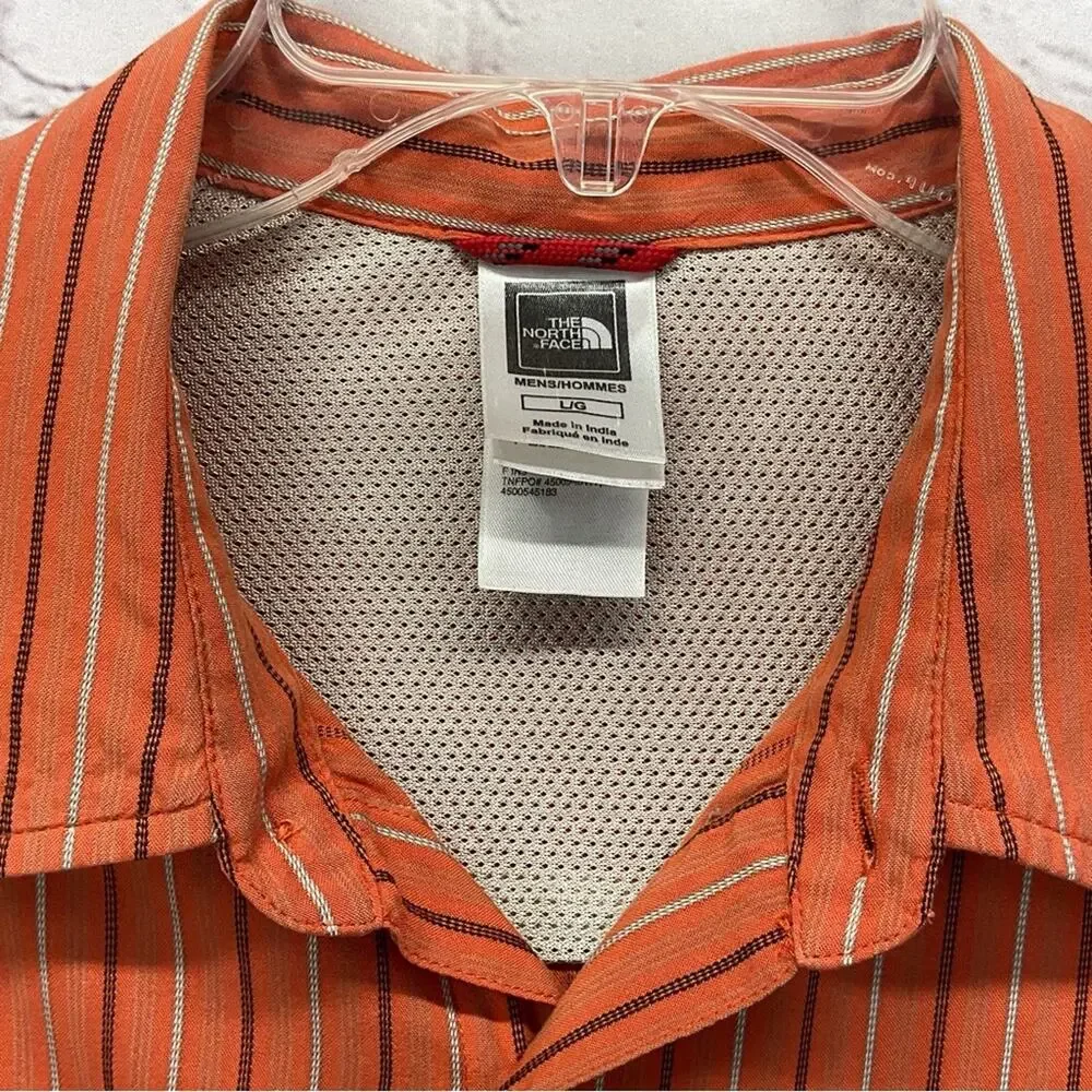 The North Face Button Up Shirt Men's Size Lg Rust Stripe Casual Front Zip Pocket